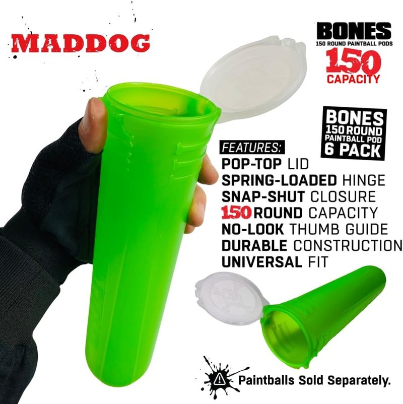 MAddog 150 Round Bones Paintball Pods | Durable Quick Reload Tubes for Tournament and Recreational Speedball Woodsball | 6 Pack - Image 5
